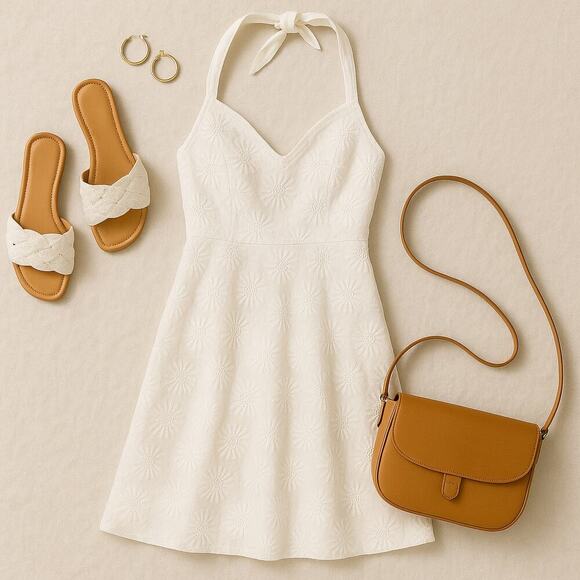 Lilly Pulitzer White Halter Eyelet Dress Resort Coastal Preppy Summer Size 2 - Picture 3 of 8